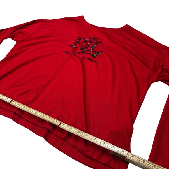 Lauren Ralph Lauren Red Long Sleeve Womens Top With Plaid RLL Logo Size XL - Picture 8 of 10